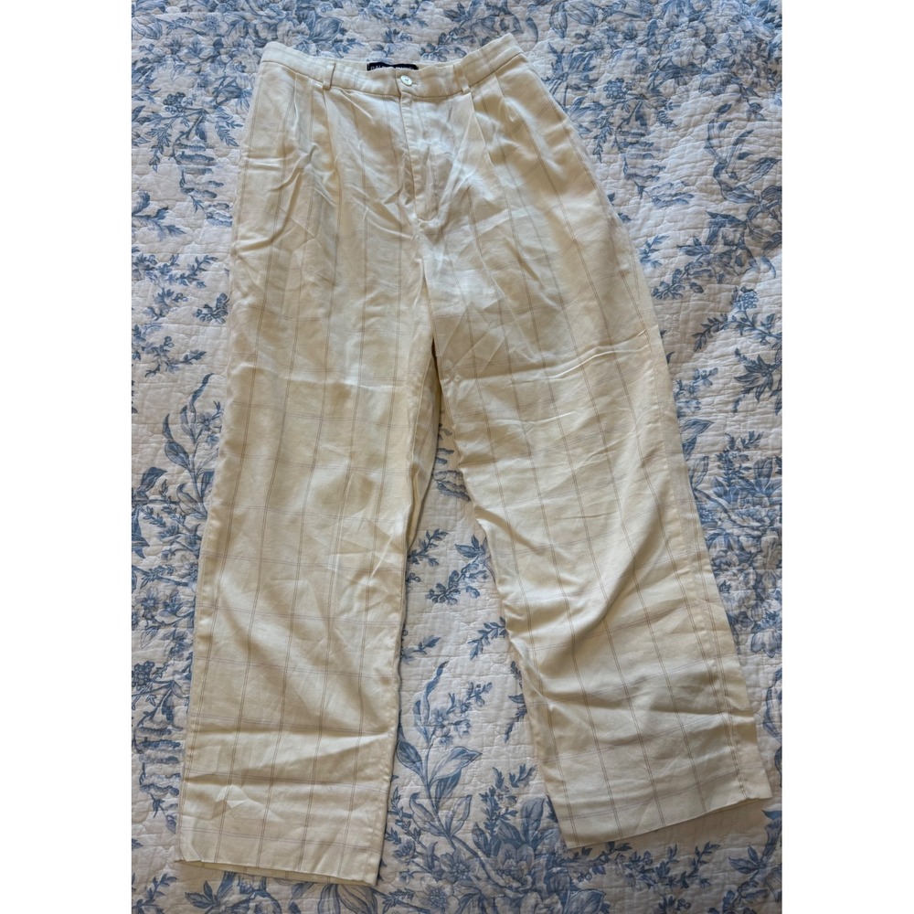 Ralph Lauren Polo Sport Vintage Cream Windowpane Pleated Cotton Trousers Size 10